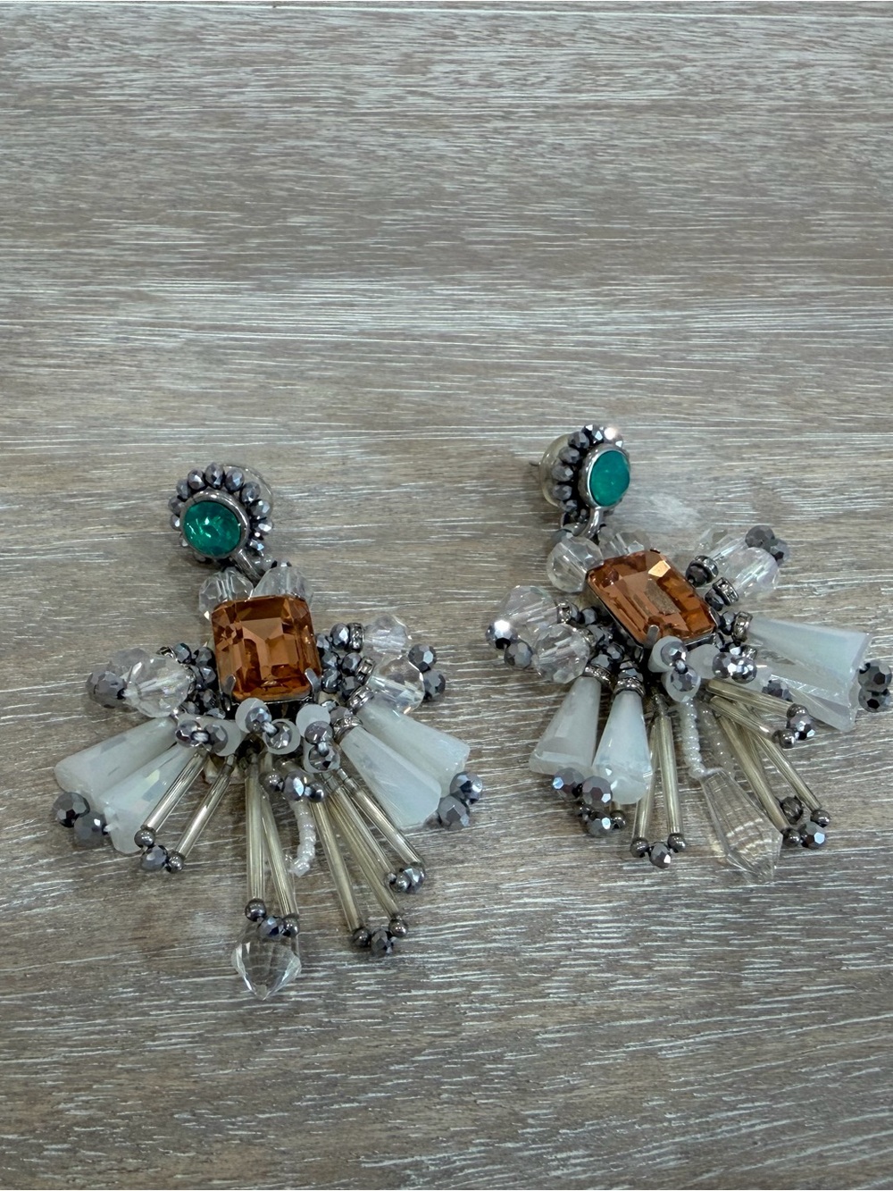 Multistone Drop Earrings - Teal, Amber & White